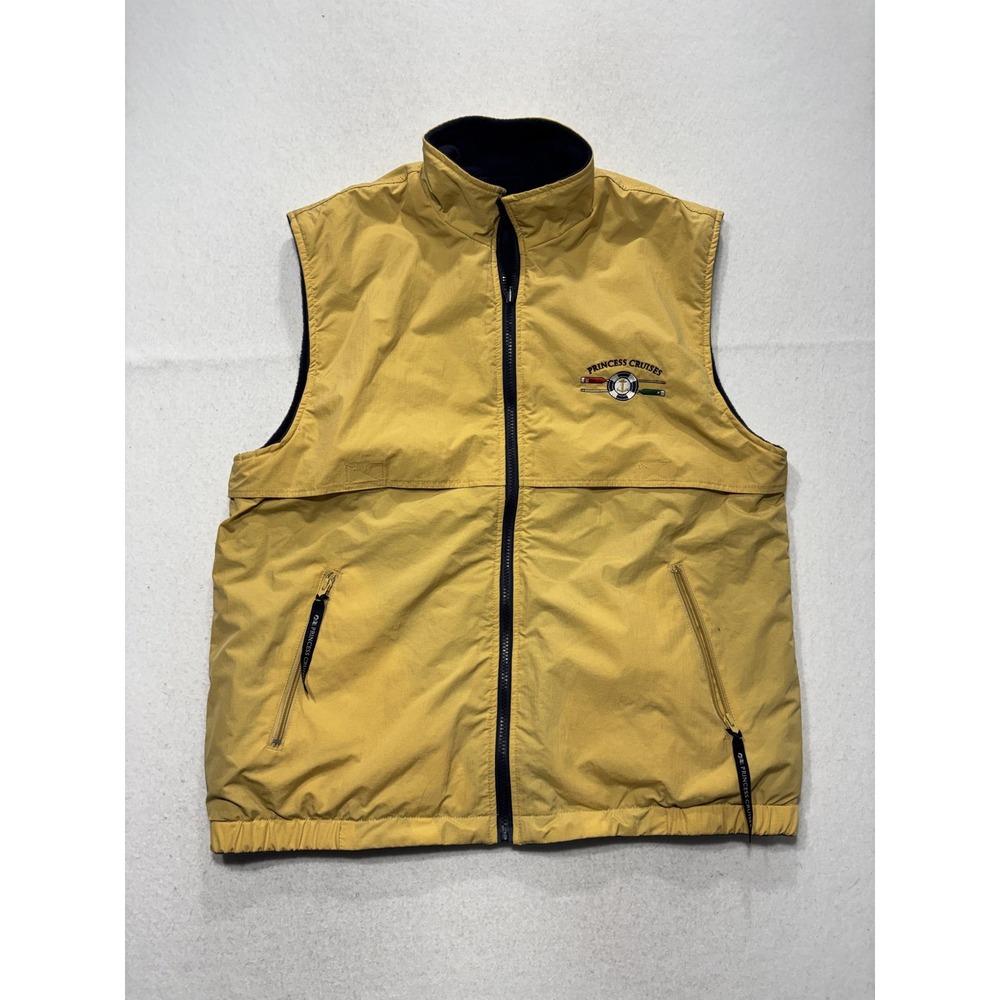 Princess Cruises‎ Vest Mens Large Yellow Nylon Full Zip Fleece Lined Windbreaker